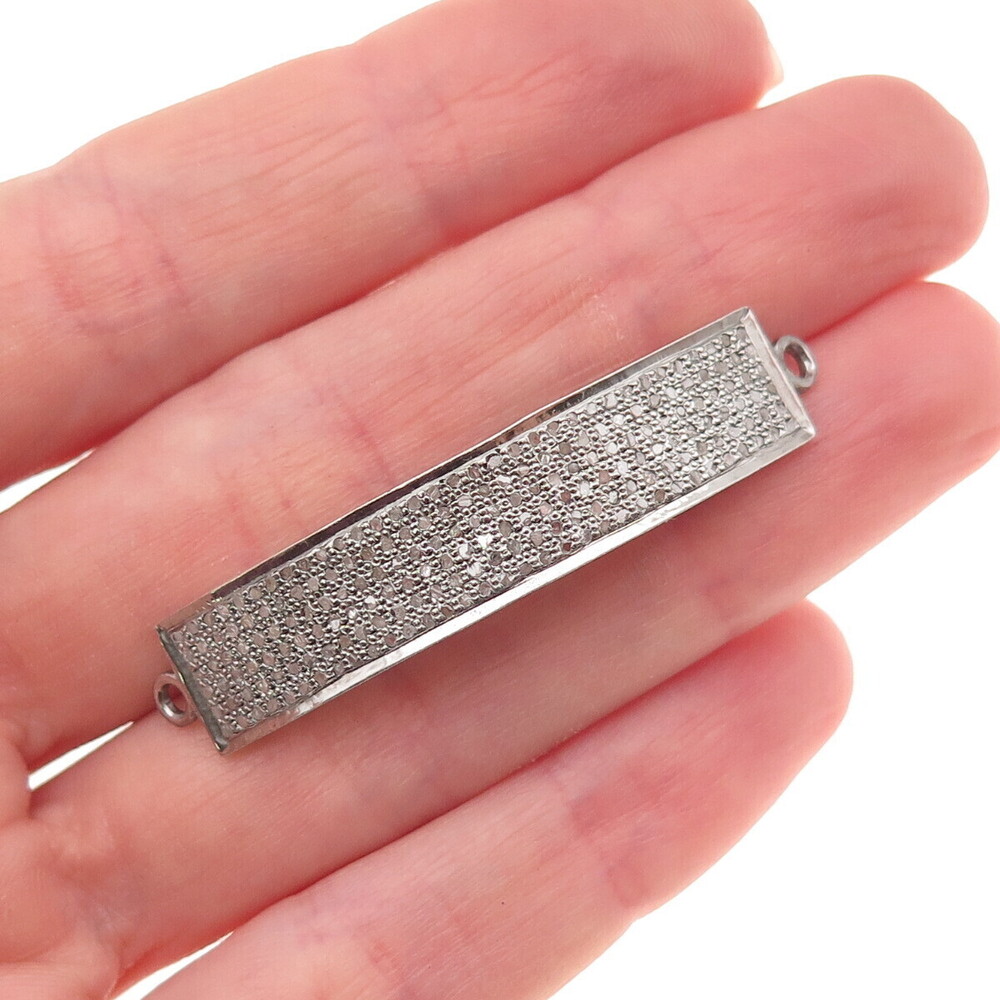 925 Sterling Silver Real Round-Cut Diamond ID Bracelet Centerpiece Part